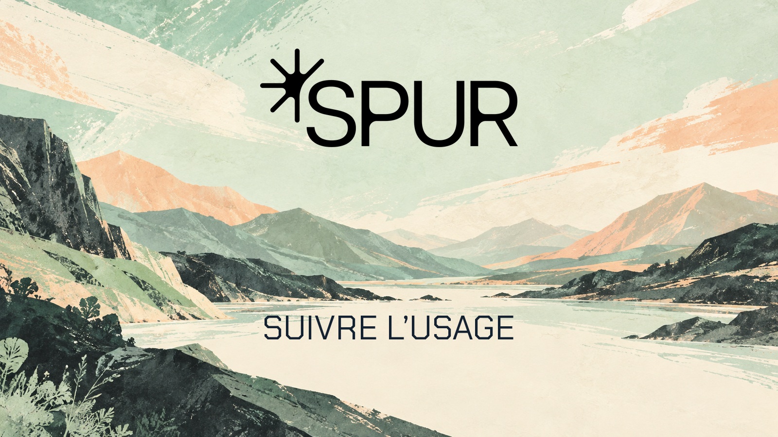 Logo officiel spur sur une composition papier-peint-menthe-ivoire-encre-peche. Texte SUIVRE L’USAGE.