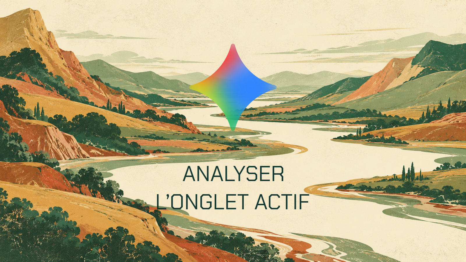 Symbole officiel Gemini et phrase ANALYSER L’ONGLET ACTIF en Chakra Petch sur une composition distincte de la même famille graphique.