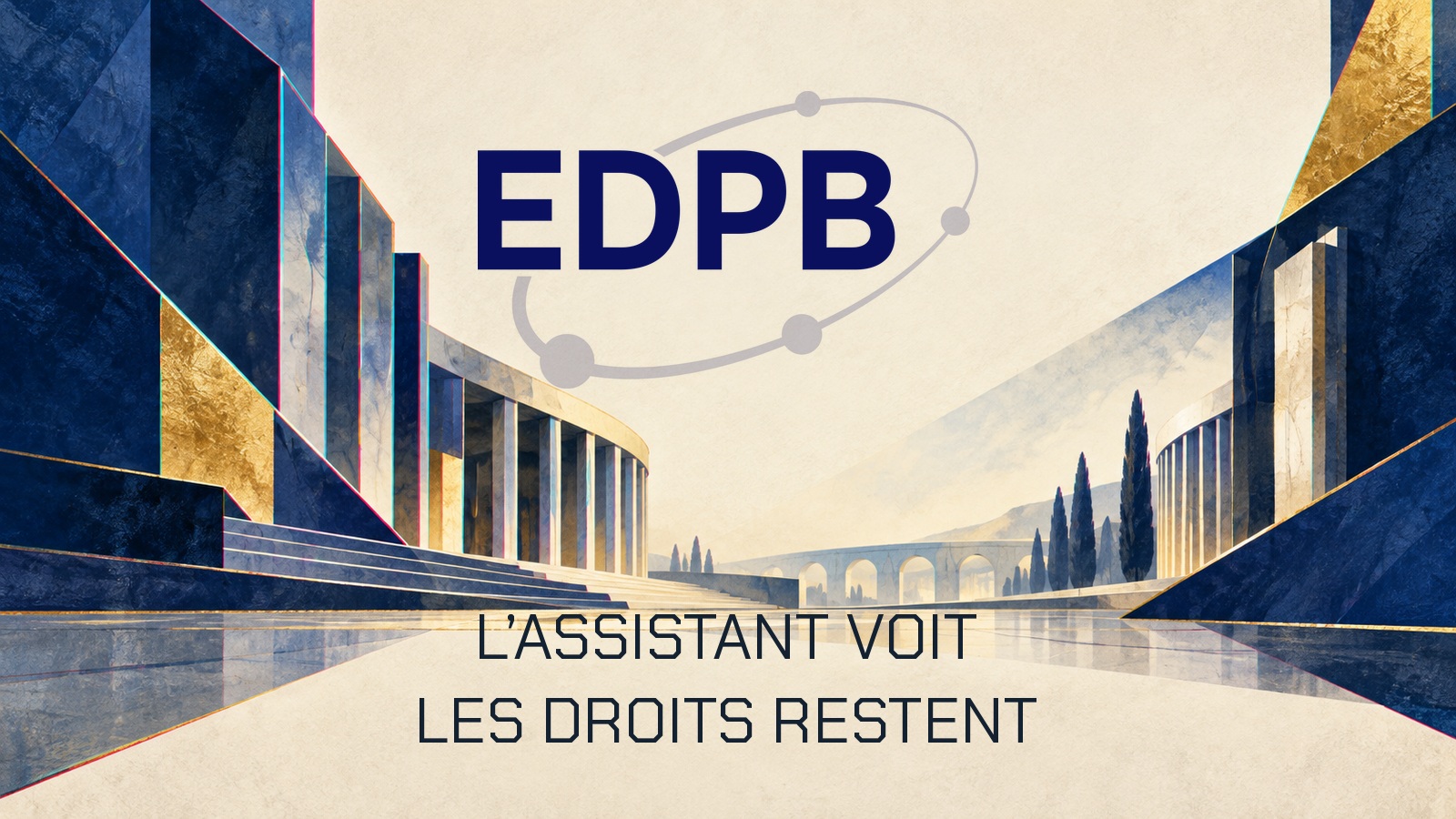 Logo officiel glasses sur une composition architecture-fragmentee-ivoire-navy-or-rvb. Texte L’ASSISTANT VOIT. LES DROITS RESTENT.