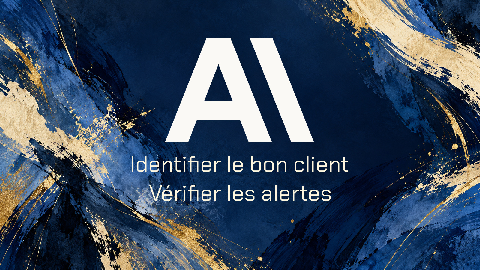 Monogramme officiel Anthropic ivoire au centre d’une peinture imprimée bleu nuit, crème et or. Composition distincte avec la phrase Identifier le bon client · Vérifier les alertes.