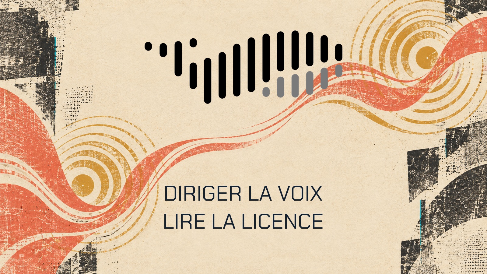 DIRIGER LA VOIX LIRE LA LICENCE. Logo officiel Fish Audio sur une composition originale.