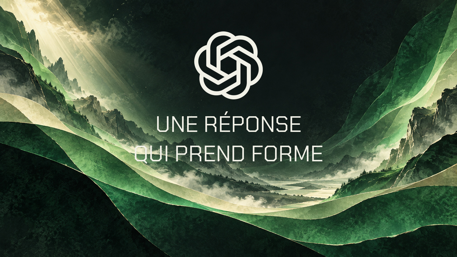 Emblème officiel OpenAI avec le texte Une réponse qui prend forme