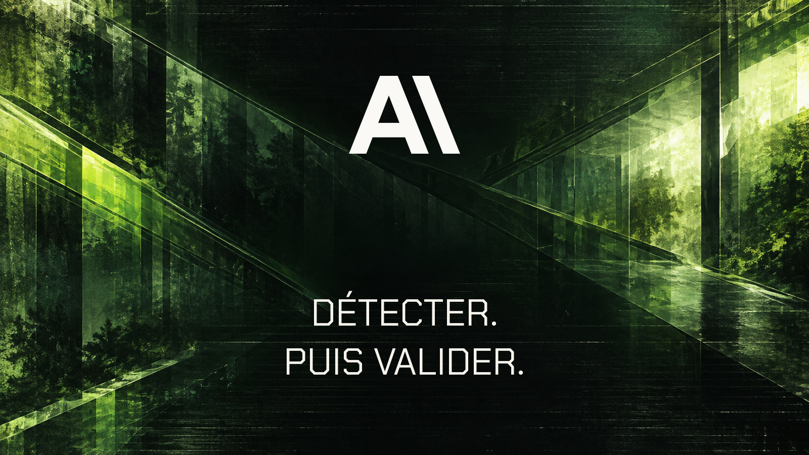 Logo Anthropic et texte Détecter puis valider sur une architecture verte abstraite