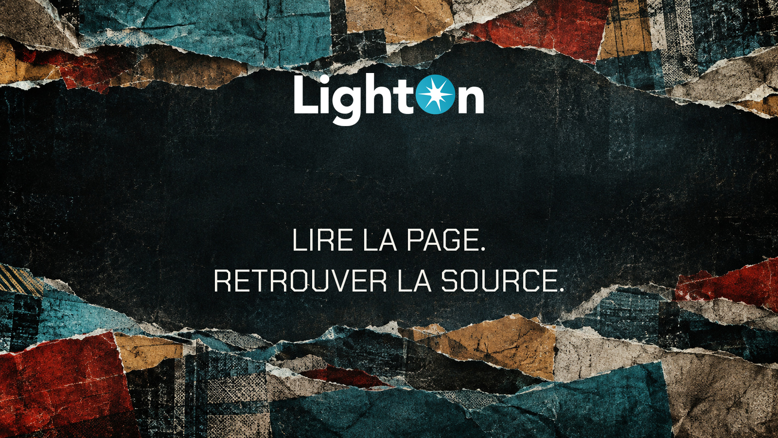 Logo LightOn et texte Lire la page retrouver la source dans un paysage de papier abstrait