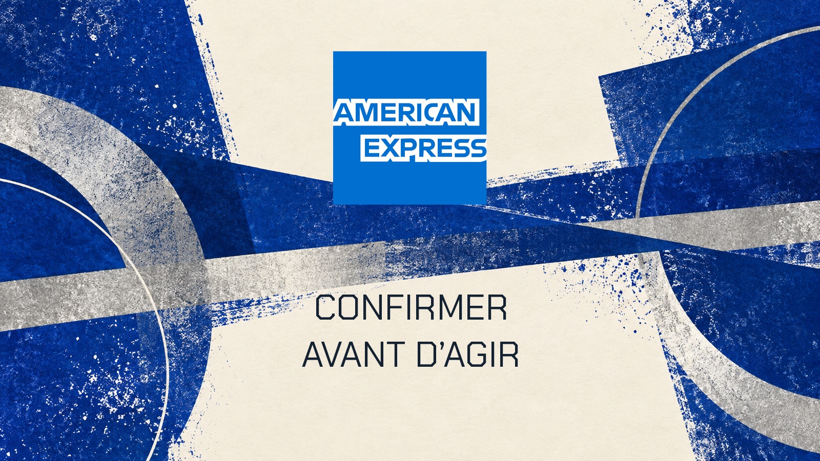 Logo officiel sur une composition serigraphie-arcs-cobalt-ultramarine-ivoire-argent. Texte CONFIRMER. AVANT D’AGIR.