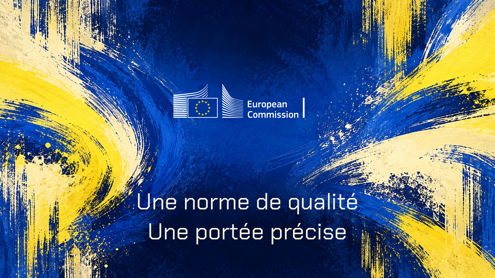 Logo de la Commission européenne et phrase Une norme de qualité, Une portée précise dans une peinture distincte.