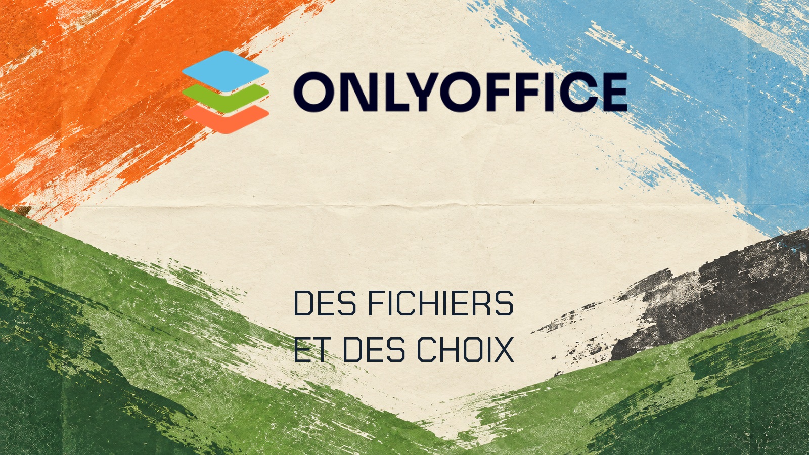 Logo officiel du sujet sur une composition papier-peint-ivoire-orange-bleu-vert. Texte DES FICHIERS. ET DES CHOIX.