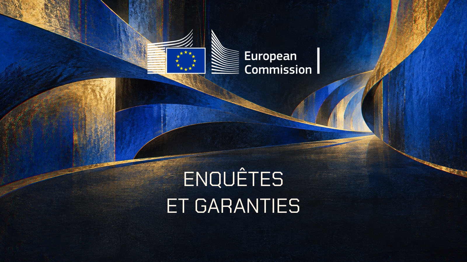Logo officiel dans une composition tunnel-analogique-bleu-royal-or-charbon. Texte ENQUÊTES. ET GARANTIES.