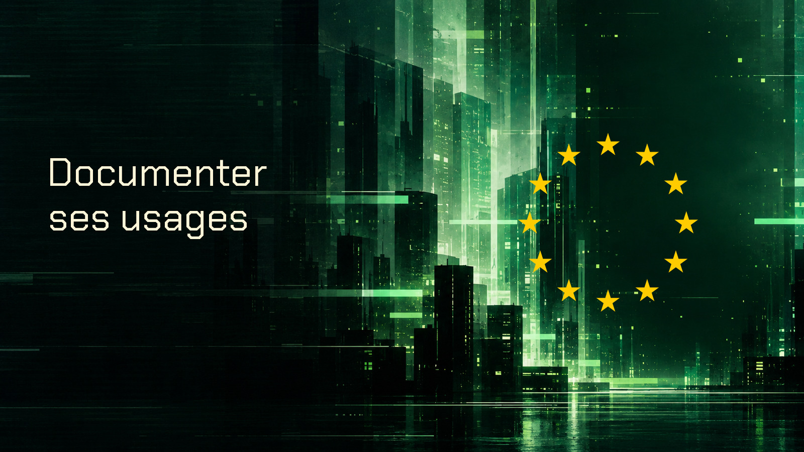 Douze étoiles européennes et phrase « Documenter ses usages » sur une architecture verte.