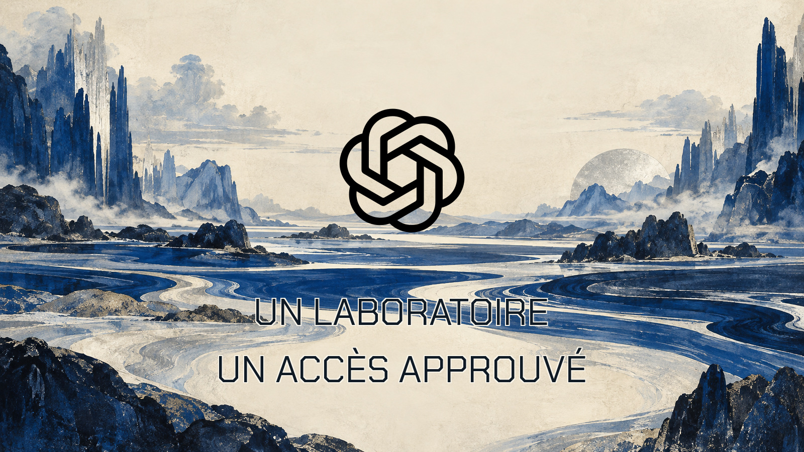 UN LABORATOIRE UN ACCÈS APPROUVÉ. Logo officiel OpenAI dans une composition originale.