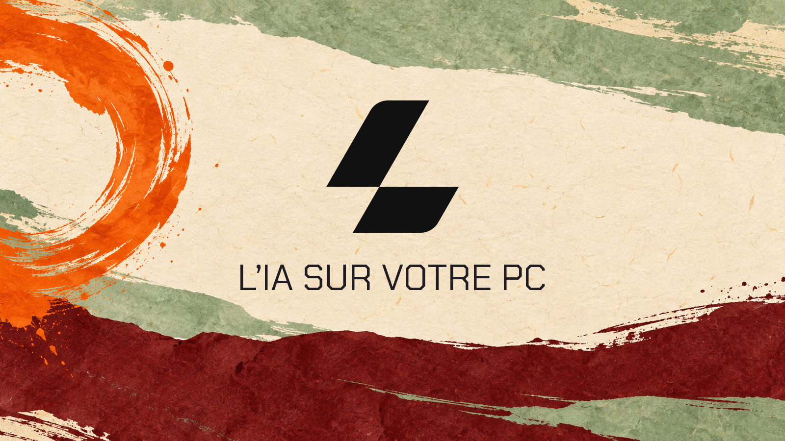 Symbole officiel Llama dans une composition peinte bordeaux et céladon avec la phrase L’IA sur votre PC en typographie Chakra Petch.